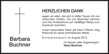 Traueranzeige von Barbara Buchner von Der Bote