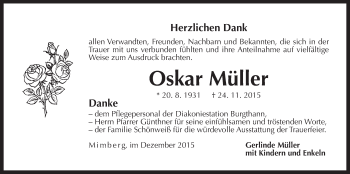 Traueranzeige von Oskar Müller von Der Bote