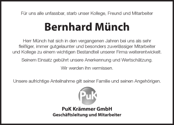 Traueranzeige von Bernhard Münch von Hersbrucker Zeitung