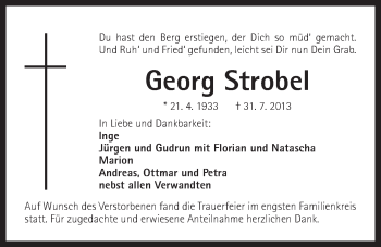 Traueranzeige von Georg Strobel von Der Bote