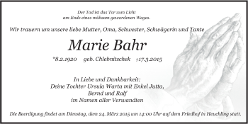 Traueranzeige von Marie Bahr von Hersbrucker Zeitung