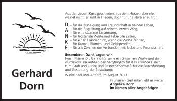 Traueranzeige von Gerhard Dorn von Der Bote