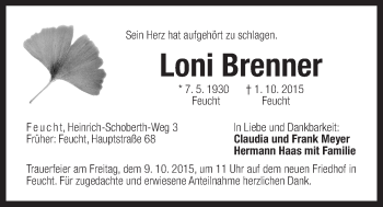 Traueranzeige von Loni Brenner von Der Bote