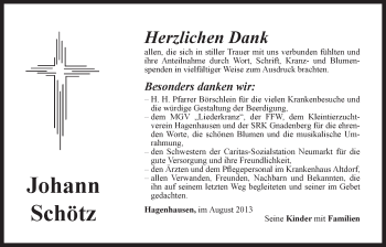 Traueranzeige von Johann Schötz von Der Bote