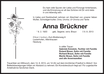 Traueranzeige von Anna Brückner von Der Bote