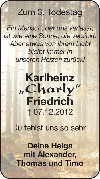 Traueranzeige von Karlheinz Friedrich von Hersbrucker Zeitung