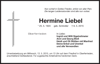 Traueranzeige von Hermine Liebel von Der Bote