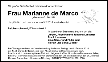Traueranzeige von Marianne de Marco von Hersbrucker Zeitung