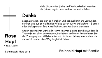 Traueranzeige von Rosa Hopf von Pegnitz-Zeitung