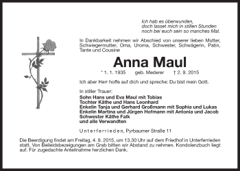 Traueranzeige von Anna Maul von Der Bote