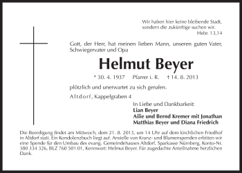 Traueranzeige von Helmut Beyer von Der Bote