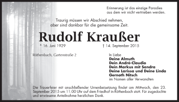 Traueranzeige von Rudolf Kraußer von Pegnitz-Zeitung