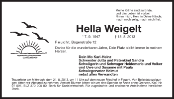 Traueranzeige von Hella Weigelt von Der Bote