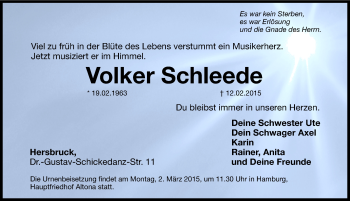 Traueranzeige von Volker Schleede von Hersbrucker Zeitung