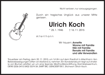 Traueranzeige von Ulrich Koch von Der Bote