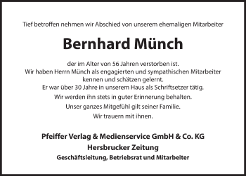 Traueranzeige von Bernhard Münch von Hersbrucker Zeitung