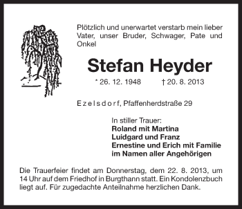 Traueranzeige von Stefan Heyder von Der Bote