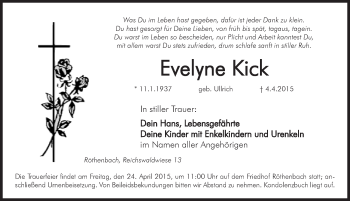 Traueranzeige von Evelyne Kick von Pegnitz-Zeitung