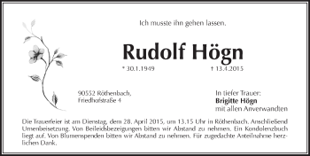 Traueranzeige von Rudolf Högn von Pegnitz-Zeitung