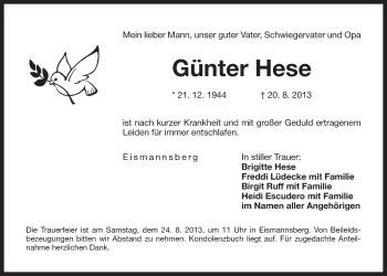 Traueranzeige von Günter Hese von Der Bote