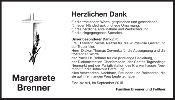 Traueranzeige von Margarete Brenner von Der Bote
