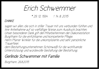 Traueranzeige von Erich Schwemmer von Der Bote