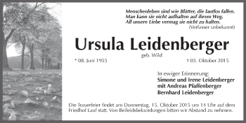Traueranzeige von Ursula Leidenberger von Pegnitz-Zeitung