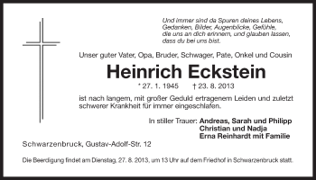 Traueranzeige von Heinrich Eckstein von Der Bote