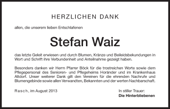 Traueranzeige von Stefan Waiz von Der Bote