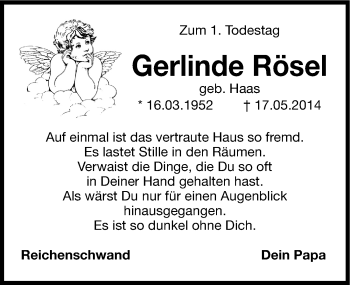 Traueranzeige von Gerlinde Rösel von Hersbrucker Zeitung