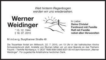 Traueranzeige von Werner Weidinger von Der Bote
