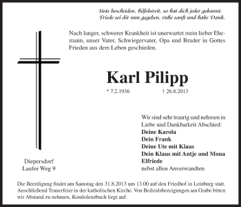 Traueranzeige von Karl Pilipp von Der Bote