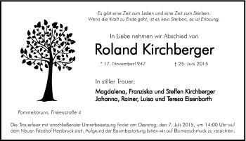 Traueranzeige von Roland Kirchberger von Hersbrucker Zeitung