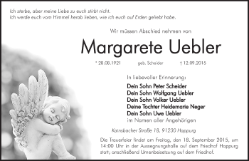 Traueranzeige von Margarete Uebler von Hersbrucker Zeitung