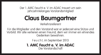 Traueranzeige von Claus Baumgartner von Der Bote