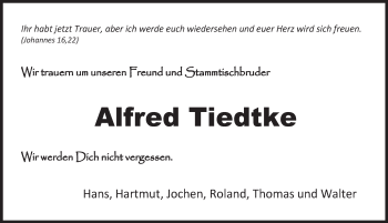 Traueranzeige von Alfred Tiedtke von Pegnitz-Zeitung