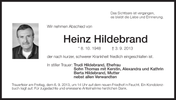 Traueranzeige von Heinz Hildebrand von Der Bote