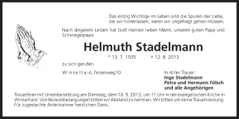 Traueranzeige von Helmuth Stadelmann von Der Bote