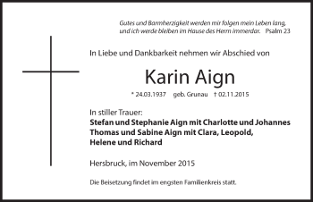 Traueranzeige von Karin Aign von Hersbrucker Zeitung