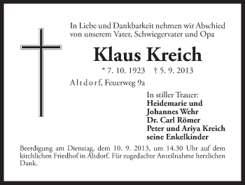 Traueranzeige von Klaus Kreich von Der Bote