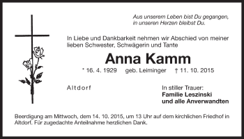 Traueranzeige von Anna Kamm von Der Bote