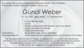 Traueranzeige von Gundi Weber von Pegnitz-Zeitung