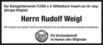 Traueranzeige von Rudolf Weigl von Pegnitz-Zeitung