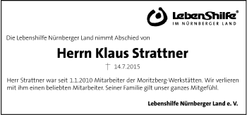 Traueranzeige von Klaus Strattner von Hersbrucker Zeitung