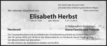 Traueranzeige von Elisabeth Herbst von Hersbrucker Zeitung