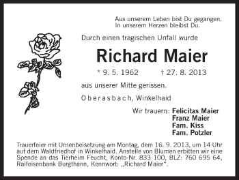 Traueranzeige von Richard Maier von Der Bote