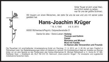 Traueranzeige von Hans-Joachim Krüger von Der Bote