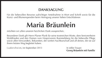 Traueranzeige von Maria Bräunlein von Der Bote