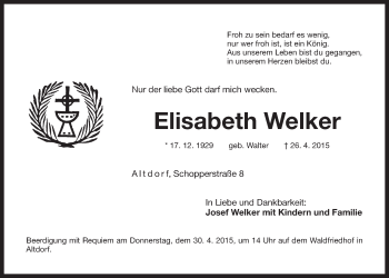 Traueranzeige von Elisabeth Welker von Der Bote