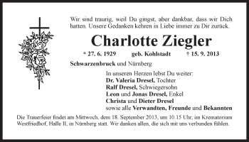 Traueranzeige von Charlotte Ziegler von Der Bote